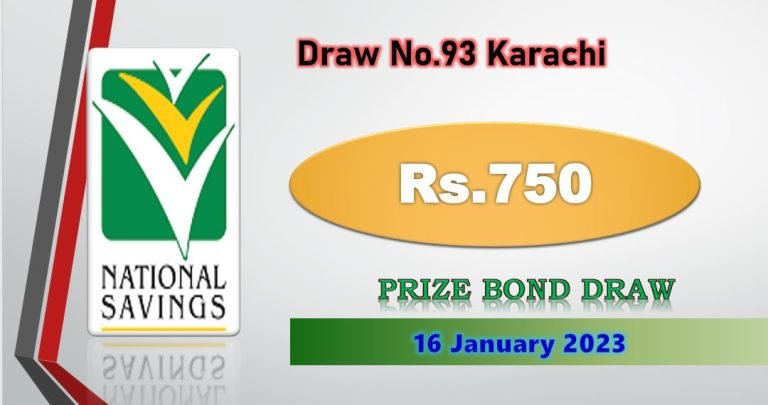 Rs. 750 Prize bond List 16 January 2023 Draw No.93 Karachi Results online