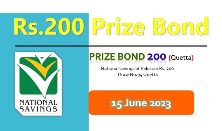 Rs. 200 Prize bond List 15 June 2023 Draw No.94 Quetta Results online
