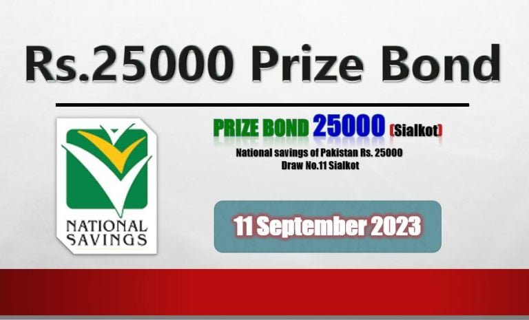 Rs. 25000 Prize bond List 11 September 2023 Draw No.11 Sialkot Results online