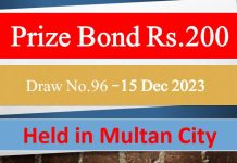 Check 200 PKR Prize Bond Draw 96 Results - December 15, 2023