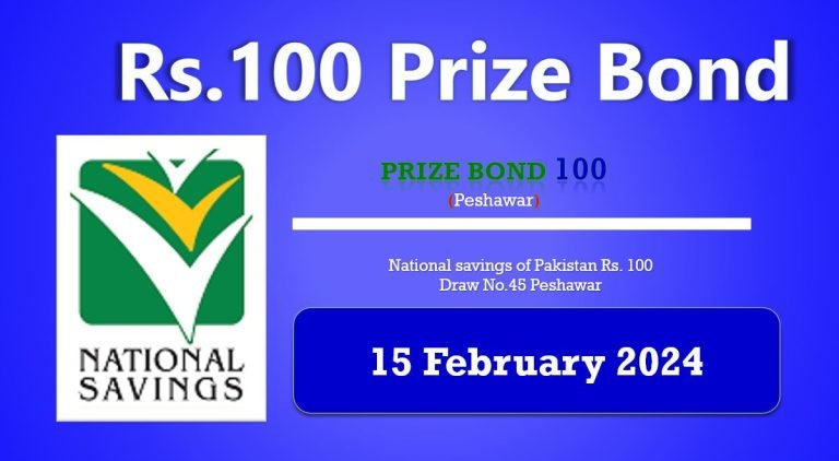Search Rs. 100 Prize Bond List 2024 (Draw#45, 15 February 2024 Peshawar) by prizebonddraw.pk