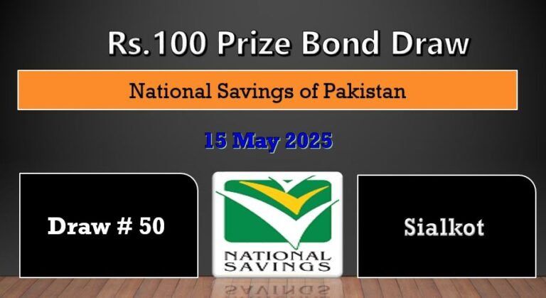 Rs. 100 Prize bond List 15 May 2025 Draw No.50 Sialkot Results online