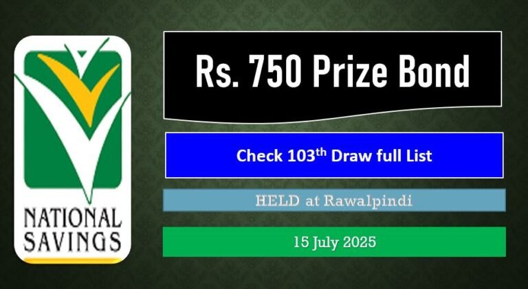 Rs. 750 Prize bond List 15 July 2025 Draw No.103